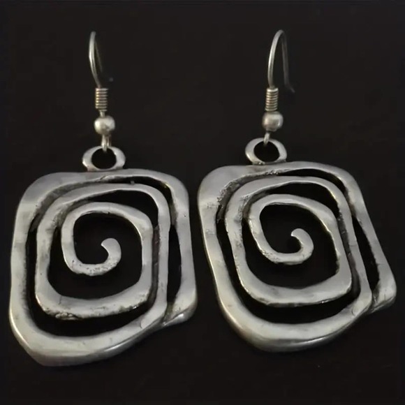 Cute Square Swirl Pendant Earrings Silver Plated - Picture 2 of 3